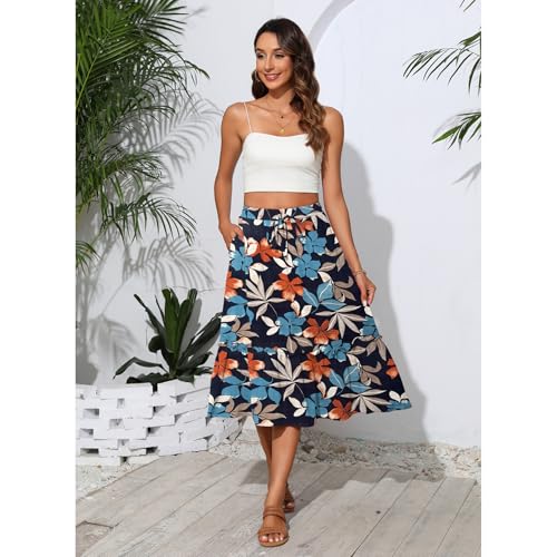 Image of Witsmile Womens Skirts Long Length with Pockets Flowy Skirts for Women Trendy Summer Beach Cover-Ups(FP Navy Print,M)