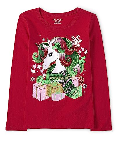 Image of The Children's Place,Long Sleeve Christmas Graphic T-Shirt,Medium (7 /8)