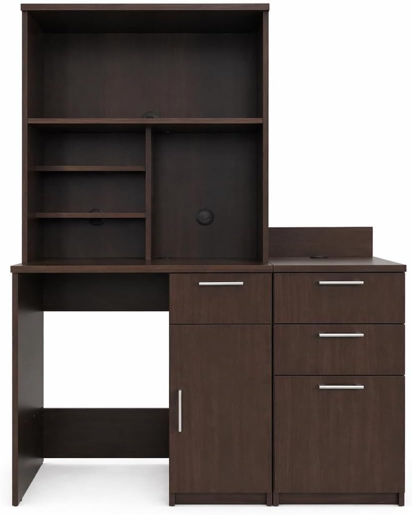 BREAKtime Commercial Upper Hutch Breakroom Cabinet with Fridge Space, 3-Drawer Storage & Microwave Space, Fully Assembled, 54" W x 24" D x 75" H, Appliances Not Included