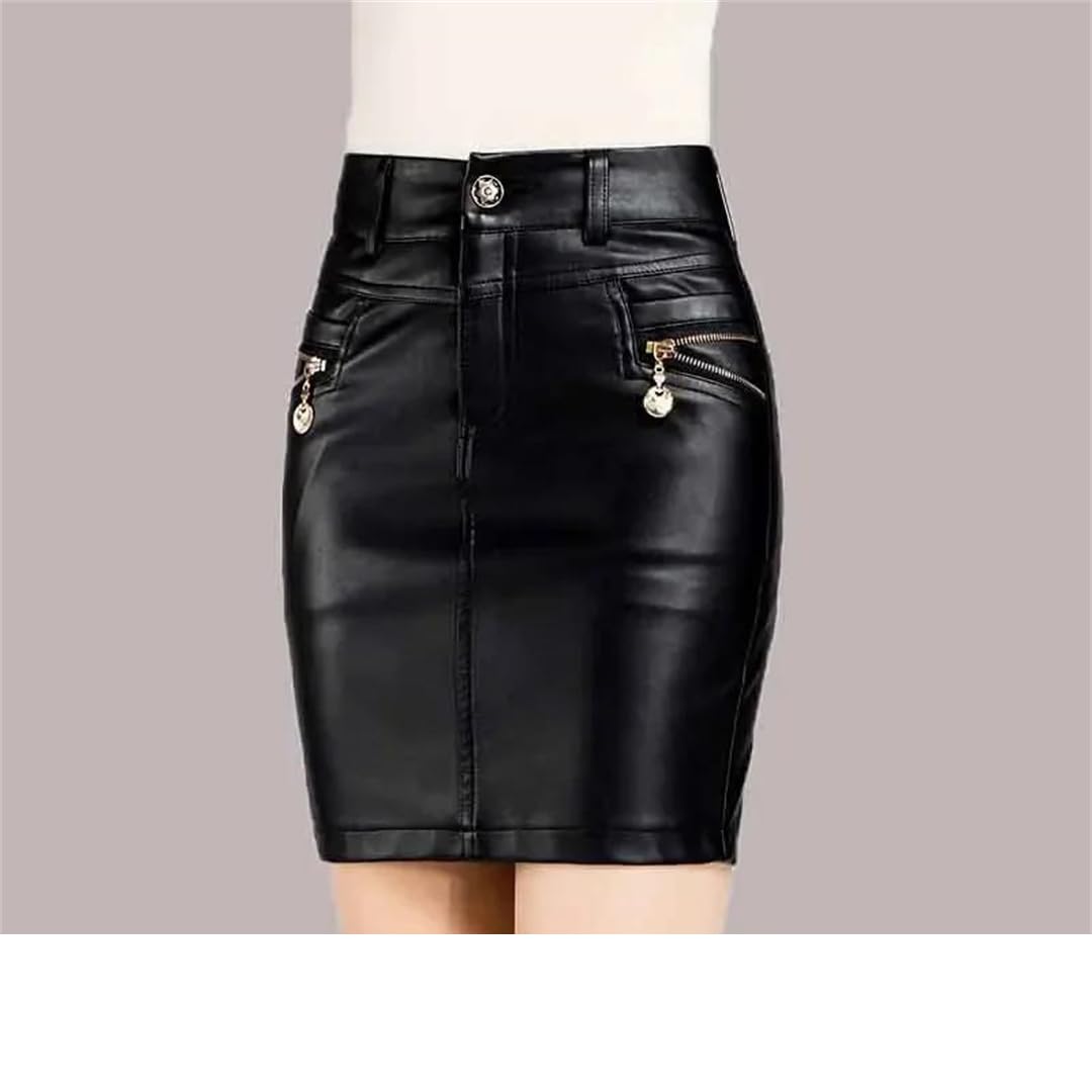 Kelsiop Minigonna da donna in pelle PU a vita alta con cerniera e tasche autunno inverno abbigliamento casual