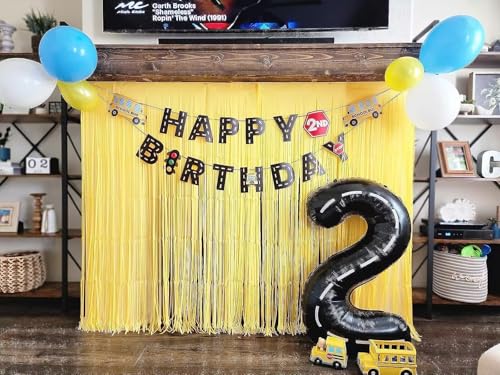 Image of 2PC Yellow Backdrop Curtain for Birthday Party Decorations, Yellow Streamers Fringe Backdrop Birthday Decorations, Foil Fringe Curtains Party Decorations