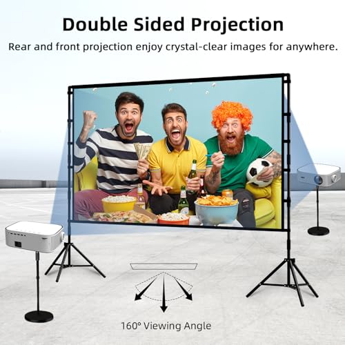 Image of Outdoor Projector Screen with Stand, TOWOND 120 inch Projection Screen, Movie Screen 16:9 HD Foldable Anti-Crease Support Double Sided with Carry Bag for Outdoor Indoor
