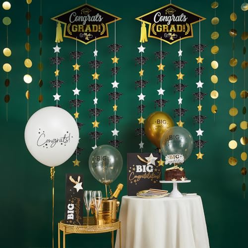 Image of Graduation Decorations 2026, Black and Gold Graduation Cap Garland - Pack Of 2, No DIY | Congrats Grad Garlands for Graduation Cap Decoration | Graduation Party Decorations 2026, KatchOn