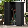 ADDOK Vertical Outdoor Storage Shed with Floor, Resin Garden Shed with Lockable Doors, Waterproof Backyard Storage Cabinet for Lawn Equipment, Garden Tools, Patio and Garage