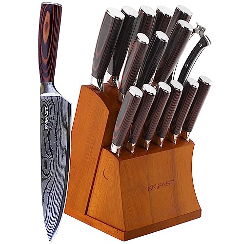 Knife Set 16-Piece Kitchen Knife Set With Wooden Block, Germany High Carbon Stainless Steel Professional Chef Knife Block Set, Ultra Sharp, Forged