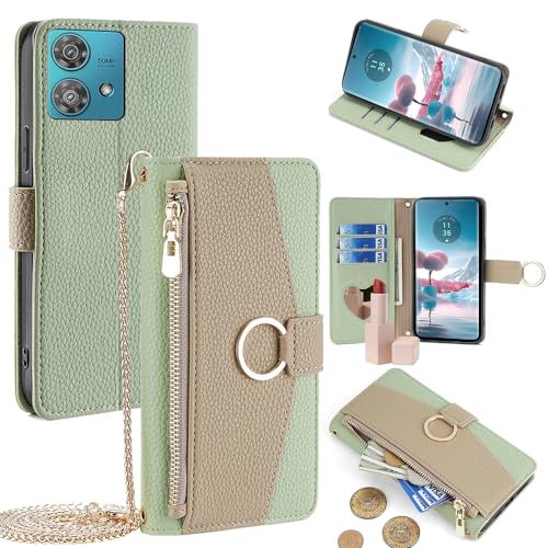 Pochette Motorola Edge 50 Ultra antichoc, étui portefeuille vert zippé