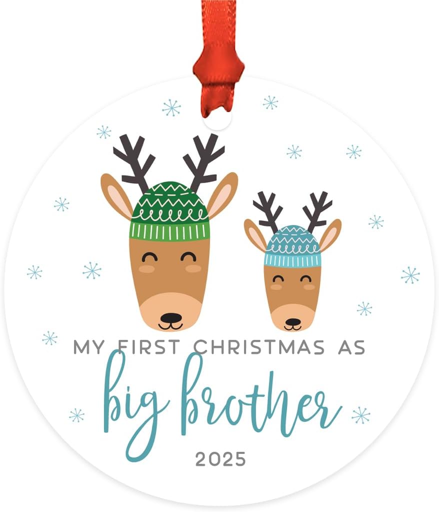 Andaz Press Custom Year Family Metal Christmas Ornament, My First Christmas As Big Brother 2026, Holiday Reindeer Snowflakes, 1-Pack, Includes Ribbon and Gift Bag Big Brother Ornament 2026