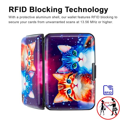 Image of Credit Card Holder Small RFID Blocking Wallet Business Metal Slim Mini Aluminum Hard Case for Women Men, Colorful Cute Cats, small, Minimalist, Compact, American