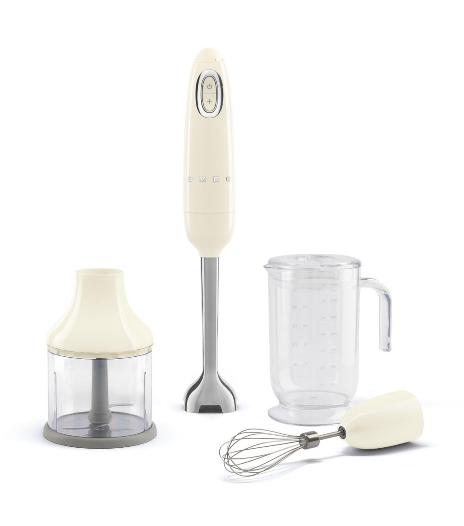 Smeg, Frullatore a Immersione HBF03CREU, Funzione Turbo e Sistema di Taglio Flowblend, con Impugnatura Antiscivolo, Avvolgicavo Integrato, Accessori Inclusi, Potenza 700W, Crema