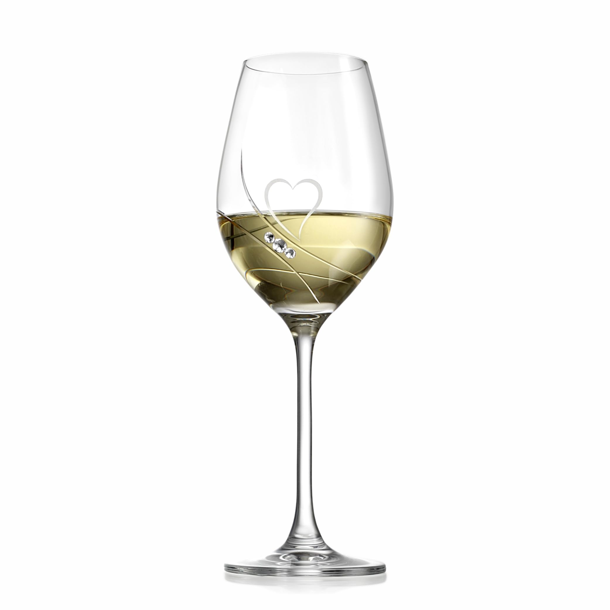 Copas de vino blanco, juego de copas de vino hechas a mano con corazones grabados, regalos para mujeres, líneas pulidas y cristales Swarovski, juego de vasos moderno, paquete de regalo, 2