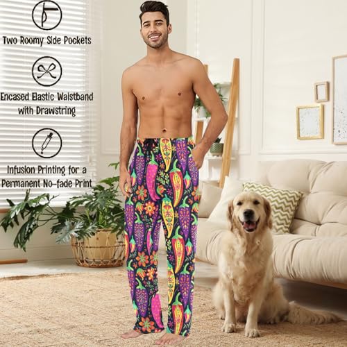 visesunny Mens Cotton Pajama Pants PJ Bottoms Colorful Painted Pepper Lightweight Soft Lounge Sleepwear with Pockets2