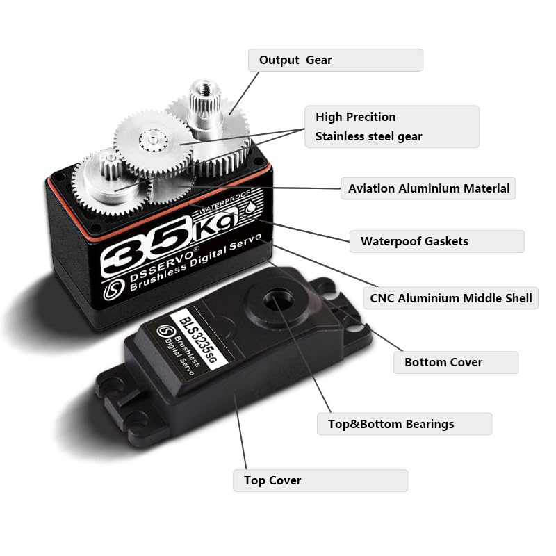 35kg Brushless RC Digital Servo High Torque Full Metal Gear IP67 Motore di sterzo veloce - 180 gradi