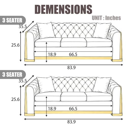 Image of KEIKI 2-Piece Chesterfield Sofa Set with 2 Velvet 3-Seater Sofa, Beige