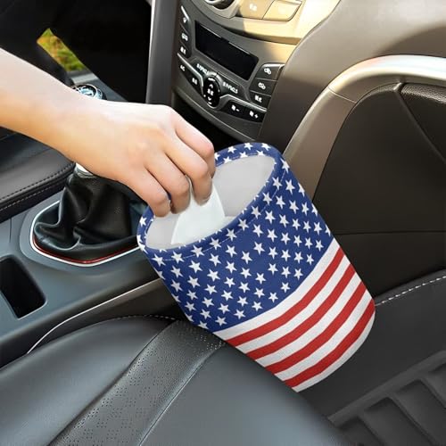 Image of America Flag Star Stripes Multifunctional Console Basket Rubbish Bin Portable Car Waste Basket Container Waterproof Auto Storage Box Travel Accessories