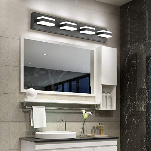 Image of SOLFART Black Bathroom Light Fixtures 4 Lights Bathroom Vanity Light LED Vanity Lights Matt Black Vanity Lighting ETL Listed
