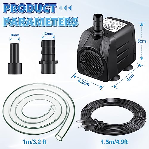 Image of 2Pack 160GPH Small Fountain Pump with Light, 10W Fountain Pump for Aquarium