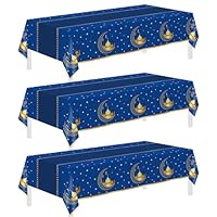 Ramadan Decorations, Table Cloth Rectangle, 3Pack Blue Tablecloth Disposable Ramadan Mubarak Decor Gift Eid Mubarak Decorations, Table Cover 54"x108" for Home, Kitchen, Outdoor Decoration for Ramadan