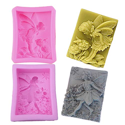 SYW 2 Pcs Silicone Mold Angel Dragonfly Butterfly Fairy Craft Art Silicone Soap Mold DIY Handmade Soap Molds 3D Cake Baking Tool,pink-2