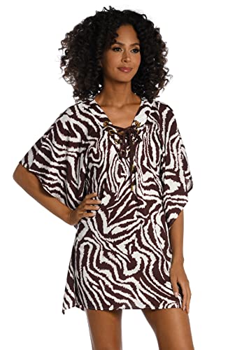 La Blanca Women's Standard Lace Up Caftan Swimsuit Cover Up