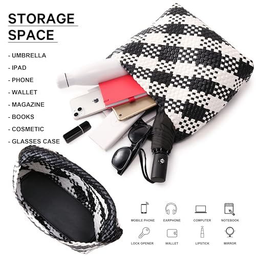 Image of Queenoris Fashion Hobo Bags for Women Top-handle Shoulder Bag Vegan Leather Purses Soft Summer Tote Bag | WOVEN