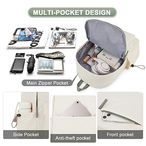 Backpack Lightweight bag Waterproof college backpack for cute Aesthetic backpack Casual Daypack for Men Women(Beige Green)3