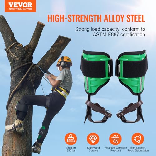 Image of VEVOR Tree Climbing Spikes, 1 Pair Height-Adjustable Climbing Spurs, 350lbs Load Capacity Tree Climbing Gear with Straps, Arborist Equipment for Climbers, Hunting, Fruit Picking