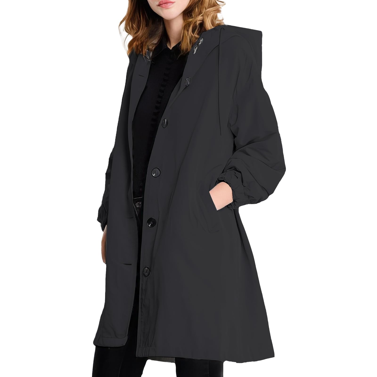 Trench Impermeabile da Donna - Giacca Antivento con Cappuccio Monopetto, Soprabito Impermeabile per Esterni, Impermeabile Softshell per Escursioni e Spostamenti