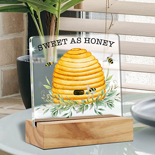 Sweet As Honey Spring Desk Decor,Farmhouse Big Yellow Honey Hive Acrylic Decorative Sign With Wooden Stand For Home Office Tabletop Desk Decoration,Spring Gifts For Women Girls Sister Friend Coworker #TOP4