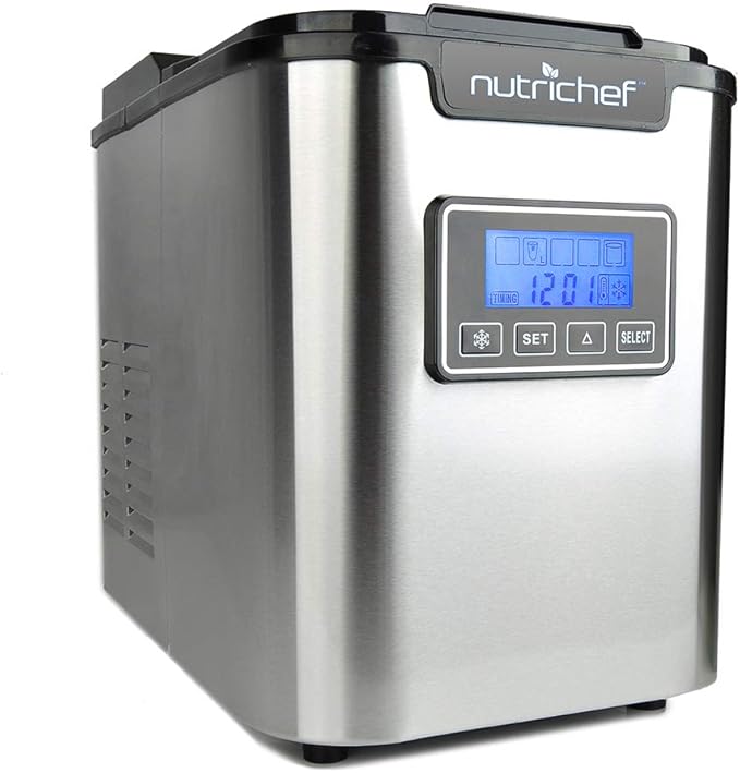 NutriChef Countertop Ice Maker Portable Ice Cube Machine Digital LCD Display