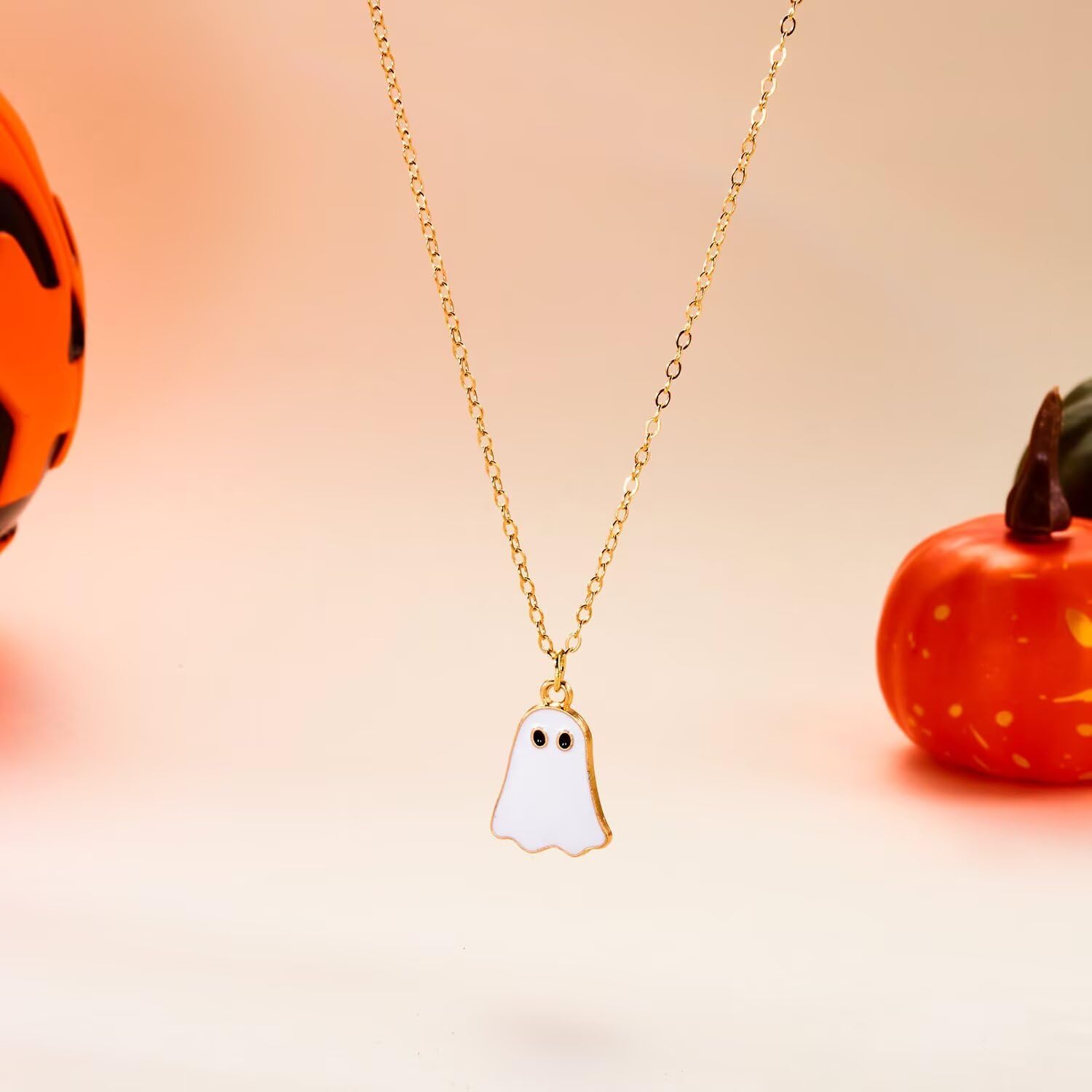 Cute Cartoon Ghost Pendent Necklaces Earrings Jewelry Set for Women Men Black White Ghost Necklace Cosplay Halloween Costume Party Festival Gift - Image 4