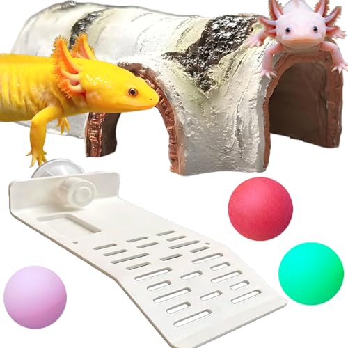 VZqola 7 pcs Axolotl Hideout Set with Cave Fake Water Plants Filter Balls Reptile Hides Aquarium Terrarium Corner Hideaway Underground Curve Tortoise Turtle Hideout Lizard Fish Tank Decor Accessories