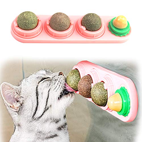 RBNANA Pelotas Catnip Juguete para gatos, Catnip Bolas comestibles naturales Rotables Lamiendo Golosinas Juguetes para Gatos Gatito Gatito (Rosa) Cover