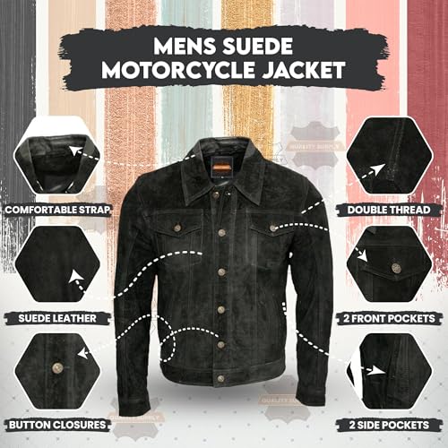 Vintage Trucker Suede Leather Jacket Men - Classic Denim Biker Cafe Racer Causal Western Jacket3