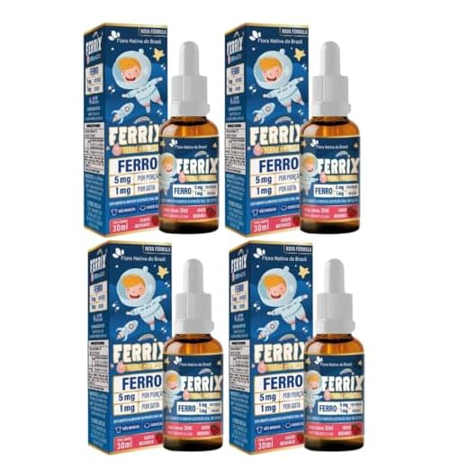 Kit Com 4 - FERRIX Suplemento de Ferro em Gotas Kids 30ml + 1 Vitamim C+