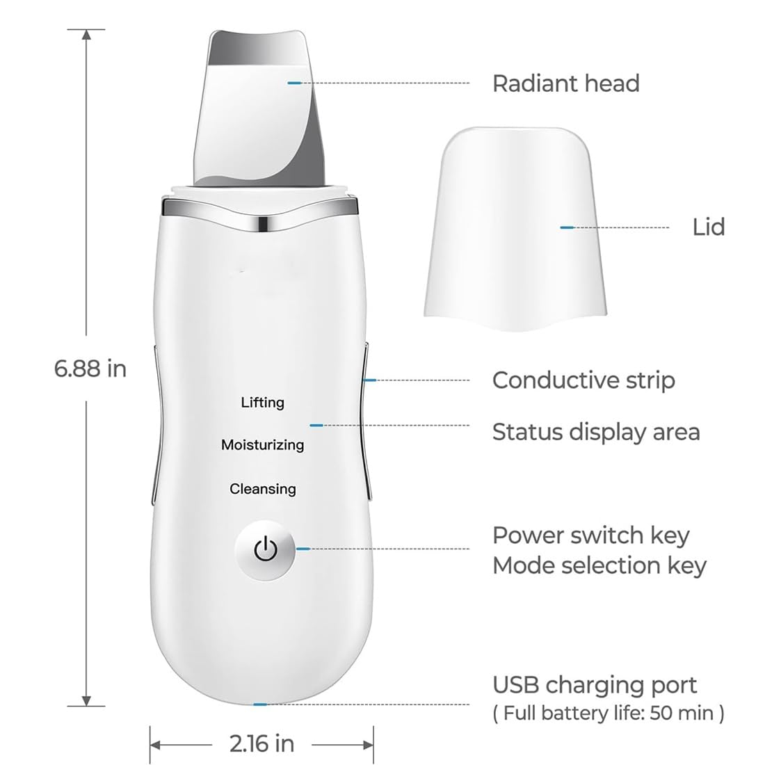 Depurador Ultrasónico De La Piel, Dispositivo Exfoliante, Limpiador Facial Y Removedor De Espinillas, Removedor De Arrugas, Extractor De Comedones Con 3 Modos, Recargable Por USB (Black)