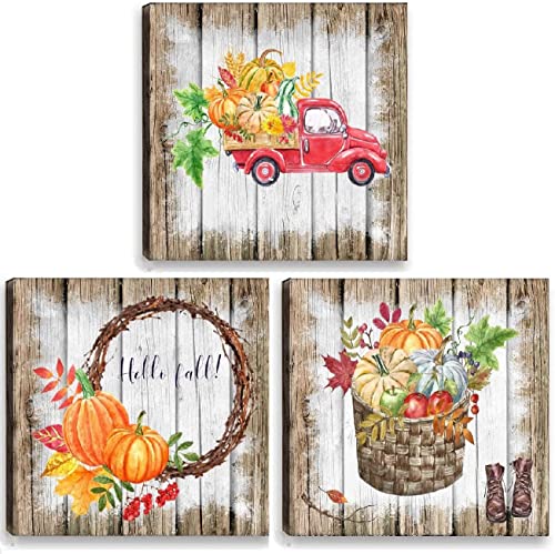 Rural Wall Art For Home Decor Pumpkin Farmhouse Canvas Wall Art Pumpkin Harvest Maple Leaf Canvas Art For Home Decor Bedroom Bathroom Kitchen Wall Art For Living Room 12x12'inc Set Of 3 Ready To Hang Porch