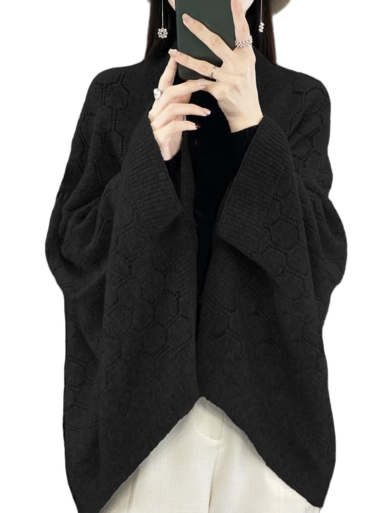 Poncho De Mujer,Poncho De Lana Para Mujer Chales De Gran Tamaño Cárdigans Abiertos Al Frente Suéter Elegante Chal De Crochet Hueco Capa Bufanda De Cachemira Suave Y Cálida Con Mangas