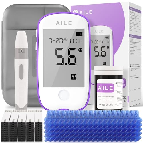 AILE Misuratore Glicemia, Glucometro con 50 Strisce Glicemia e 50 Lancette per diabetici in mg/dL, Misurazione in 5 Secondi