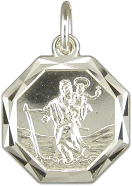 Sterling Silver Diamond Cut Octagonal St Christopher Pendant On A Snake Necklace
