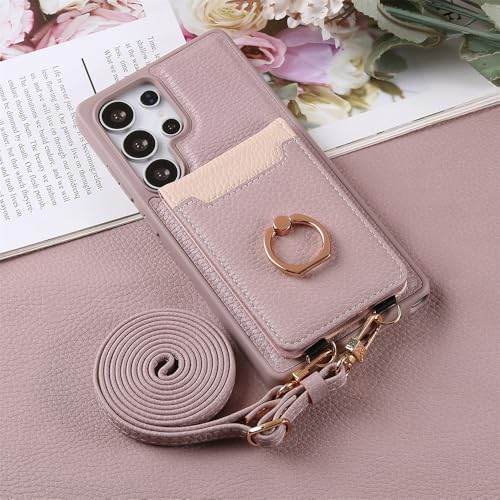 Étui portefeuille Samsung S25 Edge bandoulière cordon porte-carte support violet