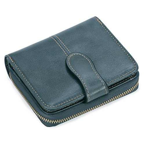 Yafeige Small Wallet for Women RFID Blocking Leather Compact Bifold Pocket Wallet Cute Zipper Card Case Purse(Gray Blue) - Image 4