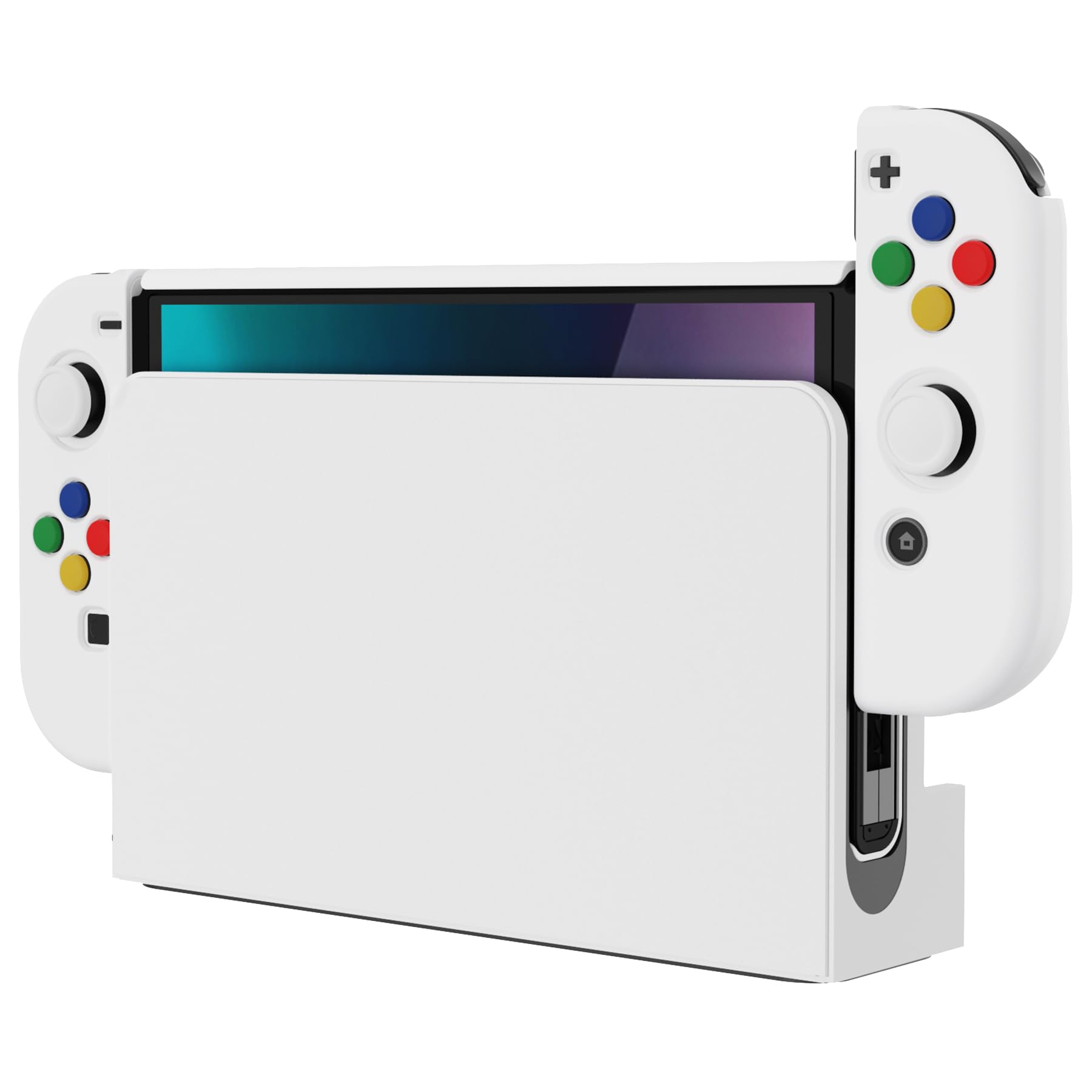 PlayVital Cover Custodia per Nintendo Switch OLED, Grip Ergonomico Intercambiabile per Joycon, Copertura Protettiva Rigida Accessori per Switch OLED&Copri Analogici/Tasti-Bianco