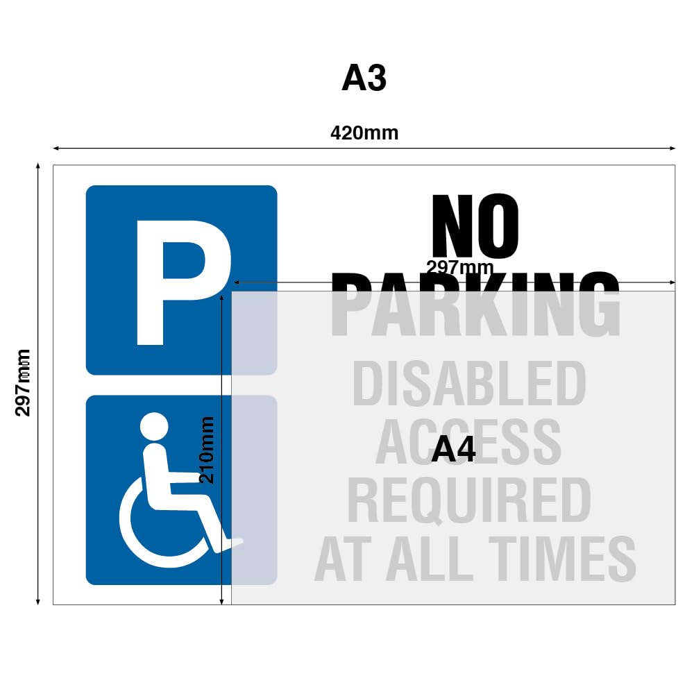 Punkcards - No Parking Disabled Access Required, Safety Warning Sign, 2 x A3 420 x 297mm 3mm Foamex, White, 420mm x 297mm - Image 3