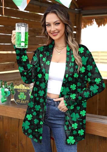 For G and PL Women's St. Patrick's Open Front Cardigan Lucky Clover Shirts4