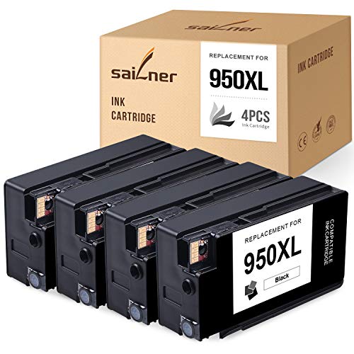 SAILNER Compatible Ink Cartridge Replacement for HP 950XL 950 XL Black use with OfficeJet 8600 8610 8620 8630 8640 8660 8625 8100 (4-Pack)