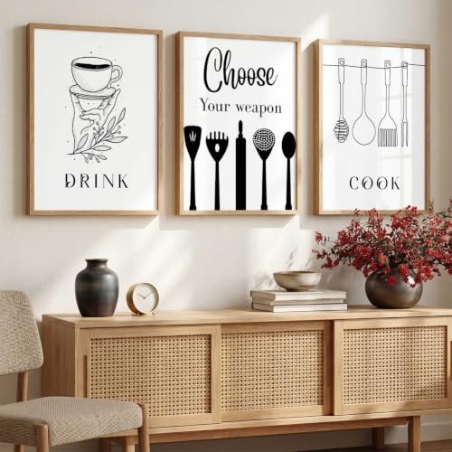 Image of HOTHOUSE Kitchen Wall Art poster With Frame For Living Room Bed Room Hotel Wall Decor Digital Reprint engineered wood Set of 3 (10X13 inch)