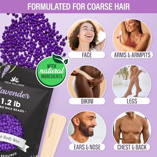 Image of Tress Wellness Wax Beads - Safe for Skin - Dermatologically Tested - At-Home Kit for Bikini, Lavender 2 x 1.2lb, 2 pack