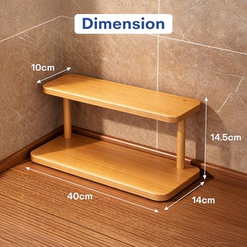 Image of Rioware Bamboo Organizer Rack - Multi-Layer Desktop Storage Shelf for Cups, Mugs & Tea Sets | Wooden Countertop Sideboard Display Stand for Kitchen, Dining & Home Deco