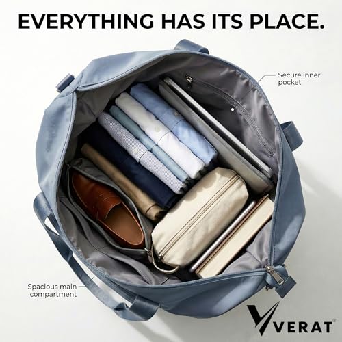 Image of 41L Expandable Travel Duffle Bag for Women | Waterproof Nylon Foldable Travel Bag | Overnight Luggage Handbag with Wet Pocket | Lightweight Carry-On Gym & Weekend Bag for Ladies (Blue)