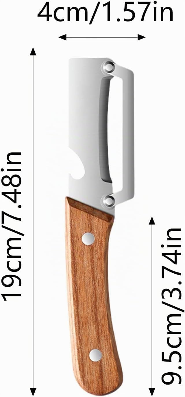 Éplucheur Multifonction 3 en 1 Acier Inoxydable avec Manche en Bois, Coupe-Légumes et Ouvre-Bouteille